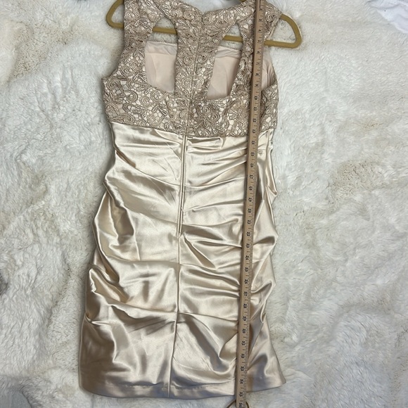 Stunning Embroidered Hailey Satin Champagne Sleeveless Cocktail Mini Dre… - Picture 13 of 14